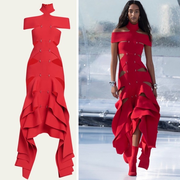 Alexander Mcqueen Cold-Shoulder Tiered Bandage Cutout Dress
